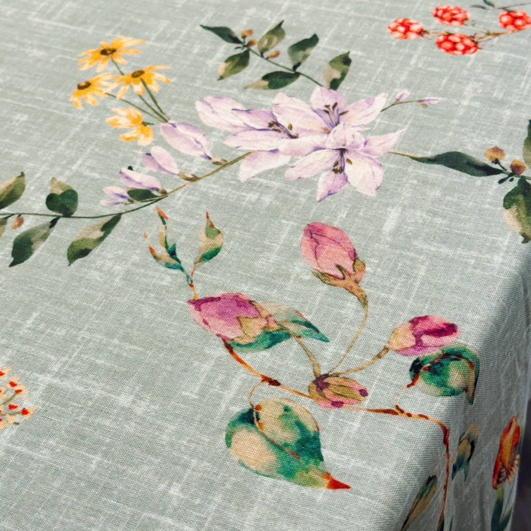 Mint Birds Linen Waterproof & Stain-Resistan Tablecloth