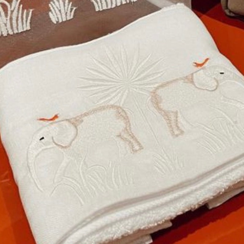 Elephant Embroidered Guest Cotton Towel