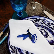 Load image into Gallery viewer, Blue Embroidered Colibri Linen Napkins. - Set of 4
